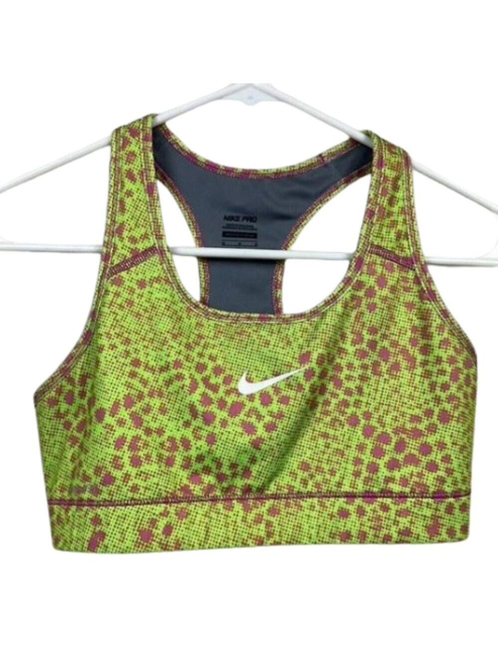 Nike Pro Green Pink Sports Unpadded Supportive Racerback Neon Bright Bra. Medium
